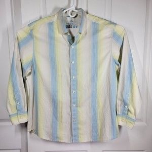 Tommy Bahama Relax Shirt Mens XL Blue Green Stripe Button Up Long Sleeve EUC